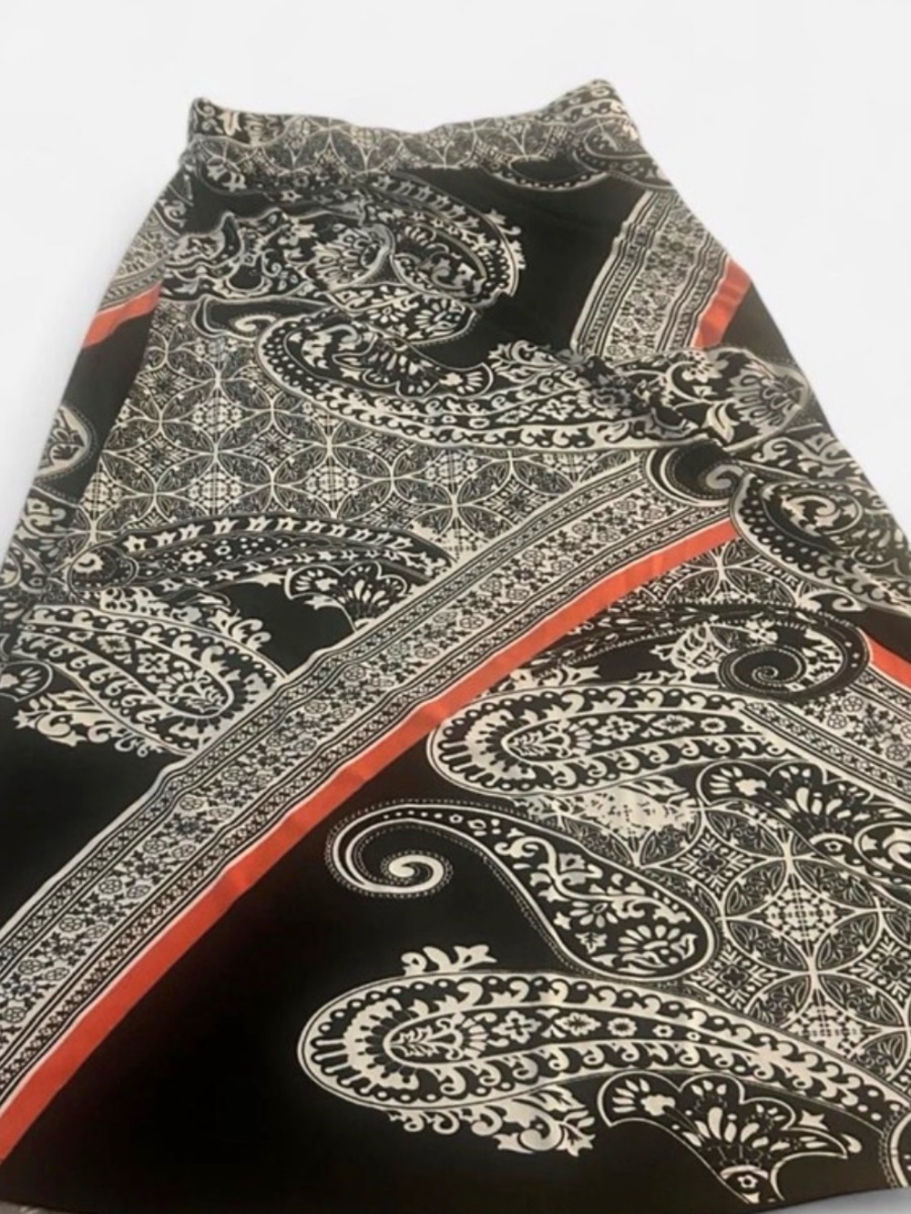 Paisley Print Pencil Skirt in Black, Cream & Rust - Picture 2 of 2